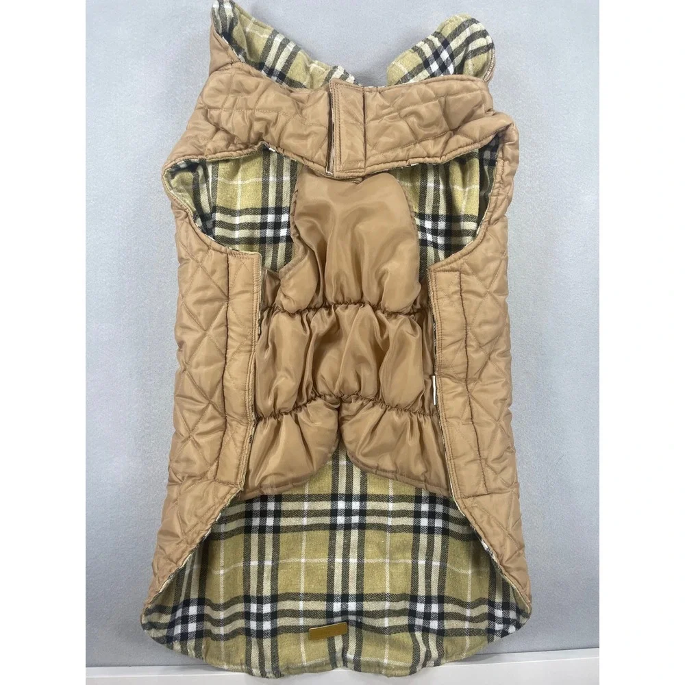 Kuoser Reversible Dog Vest Quilted Plaid Pet Coat Tan Yellow XXL
